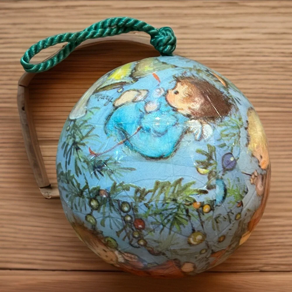 Vintage 1978 Reflections Barry Patch Paper Mache Angel Babies Christmas Ornament